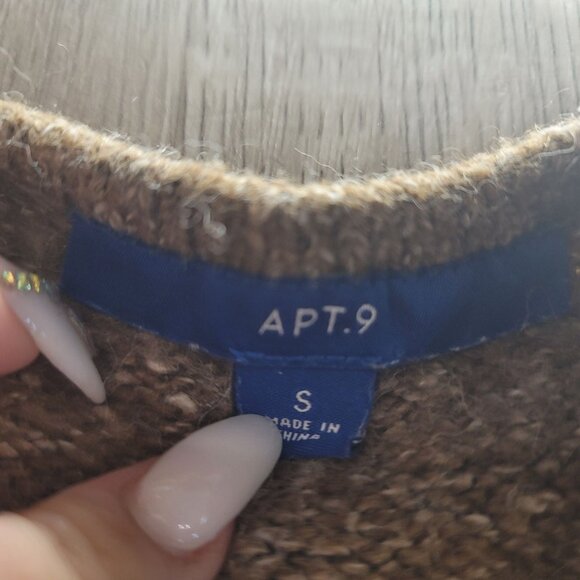 Apt 9 Long Open Cardigan Sweater Womens Colorblock Brown Tan Ivory Cotton wool S - Picture 4 of 5